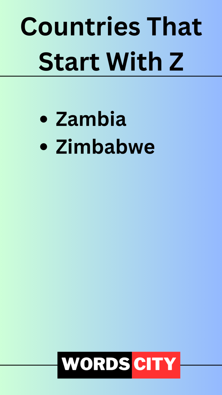 Countries That Start With Z | Capitals, Currency and Population - Words