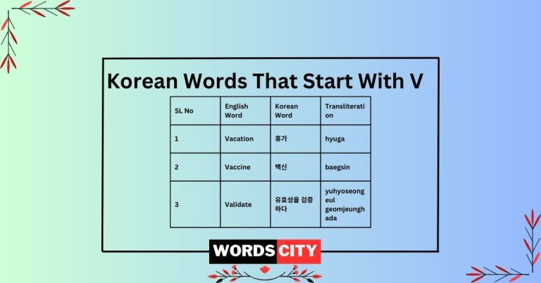 Korean Words That Start With V