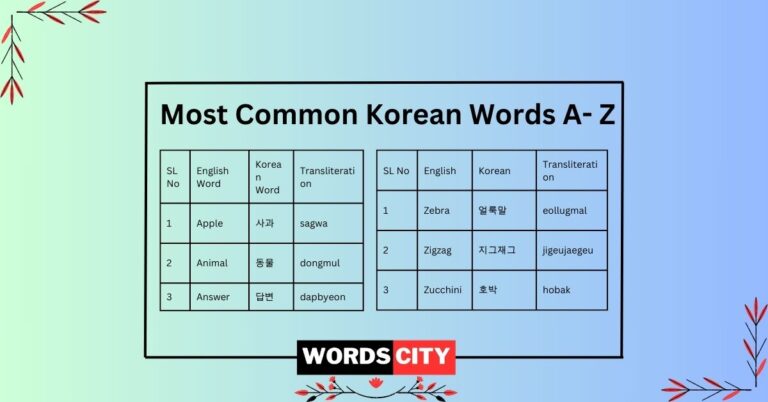Most Common Korean Words A- Z