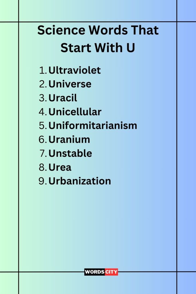 Science Words That Start With U