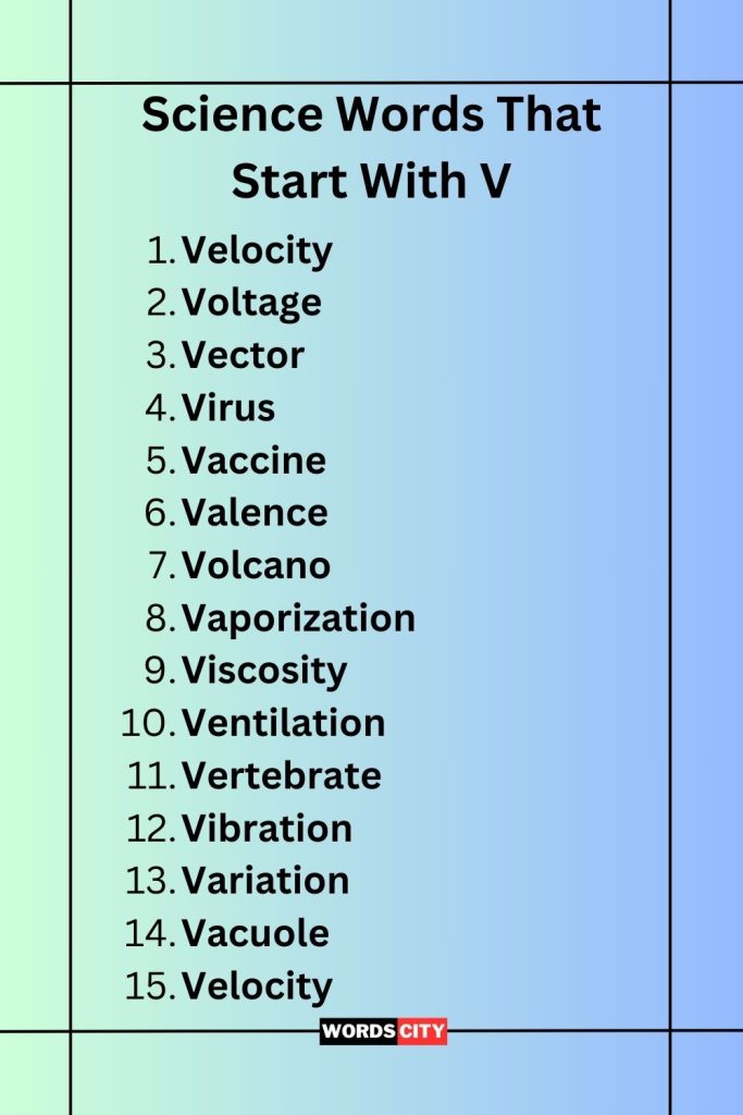 100 Science Words That Start With V