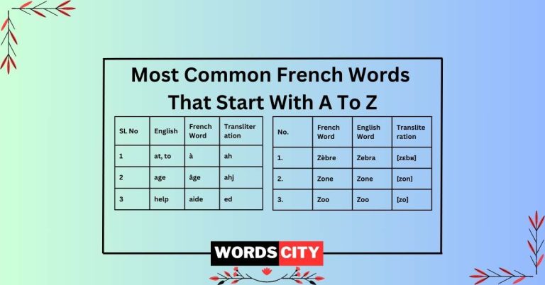 Most Common French Words That Start With A To Z